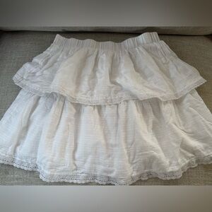 100% Cotton mini tiered skirt with lace detail